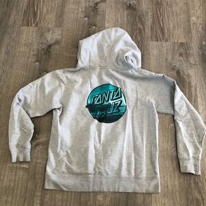 Santa Cruz Original Surf Skate Gray Sweatshirt Hoodie Mens Size Small Blue Logo